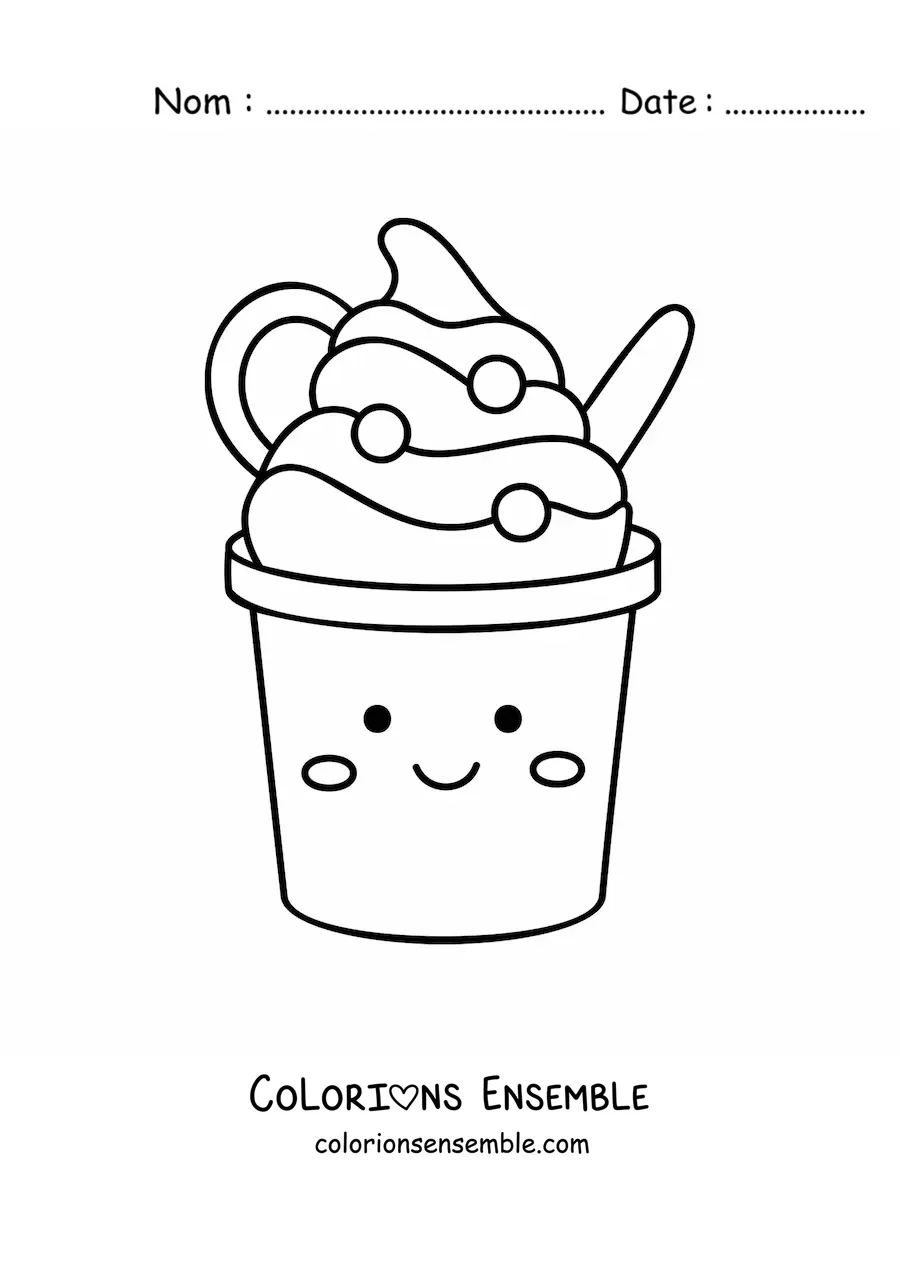 Image à colorier facile d'une glace en pot kawaii