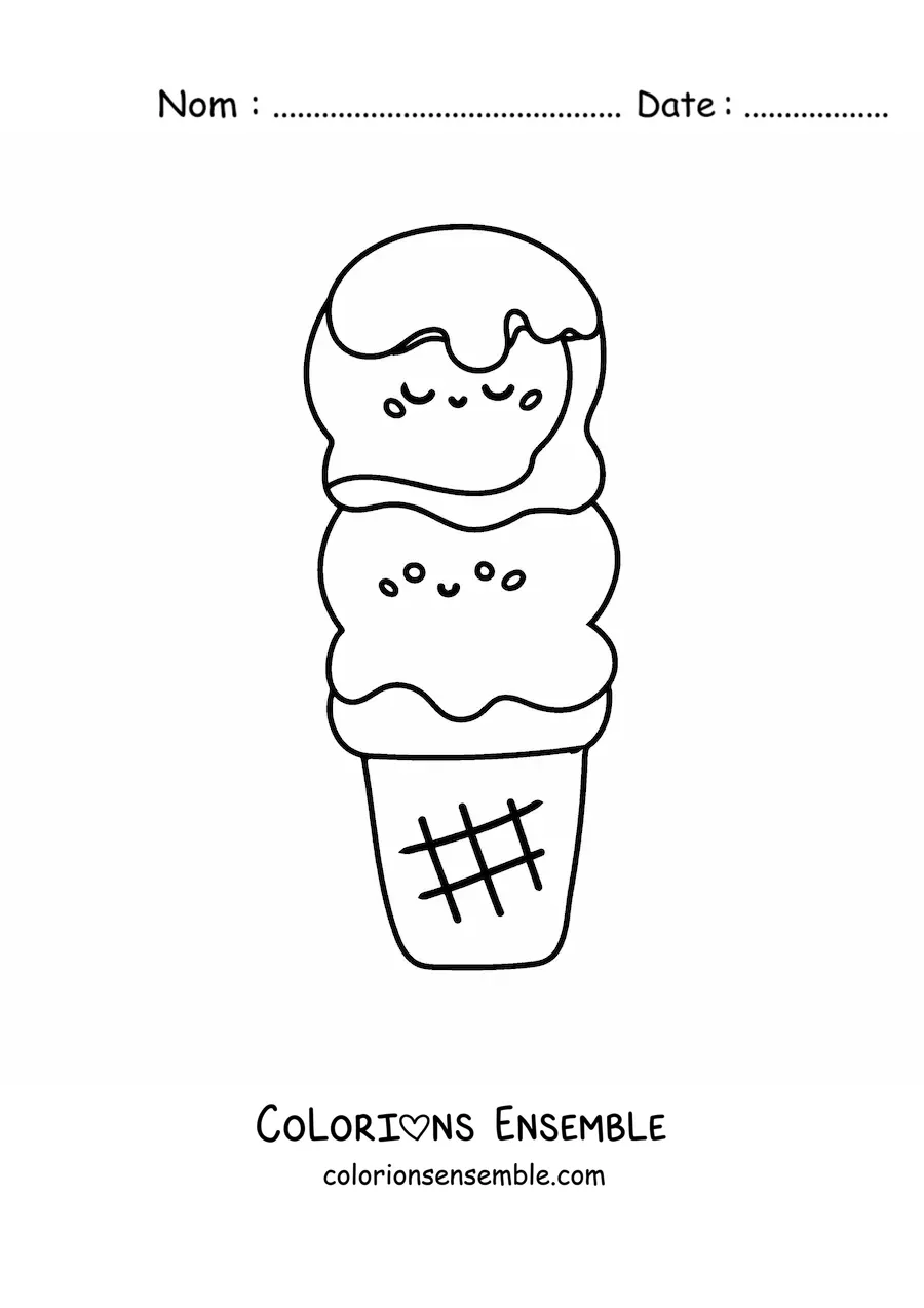 Image à colorier de 2 boules de glace kawaii
