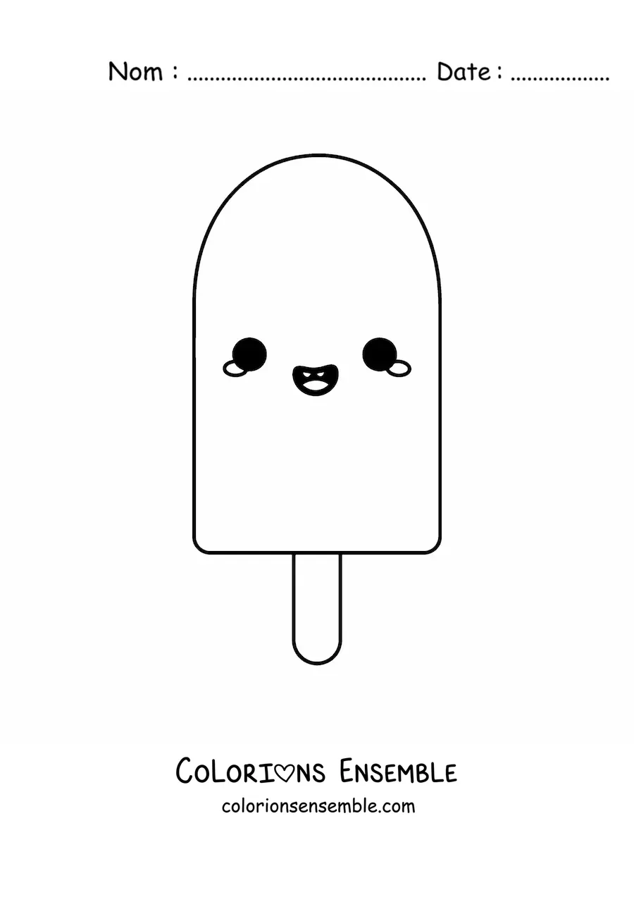 Image à colorier facile d'une glace kawaii toute animée