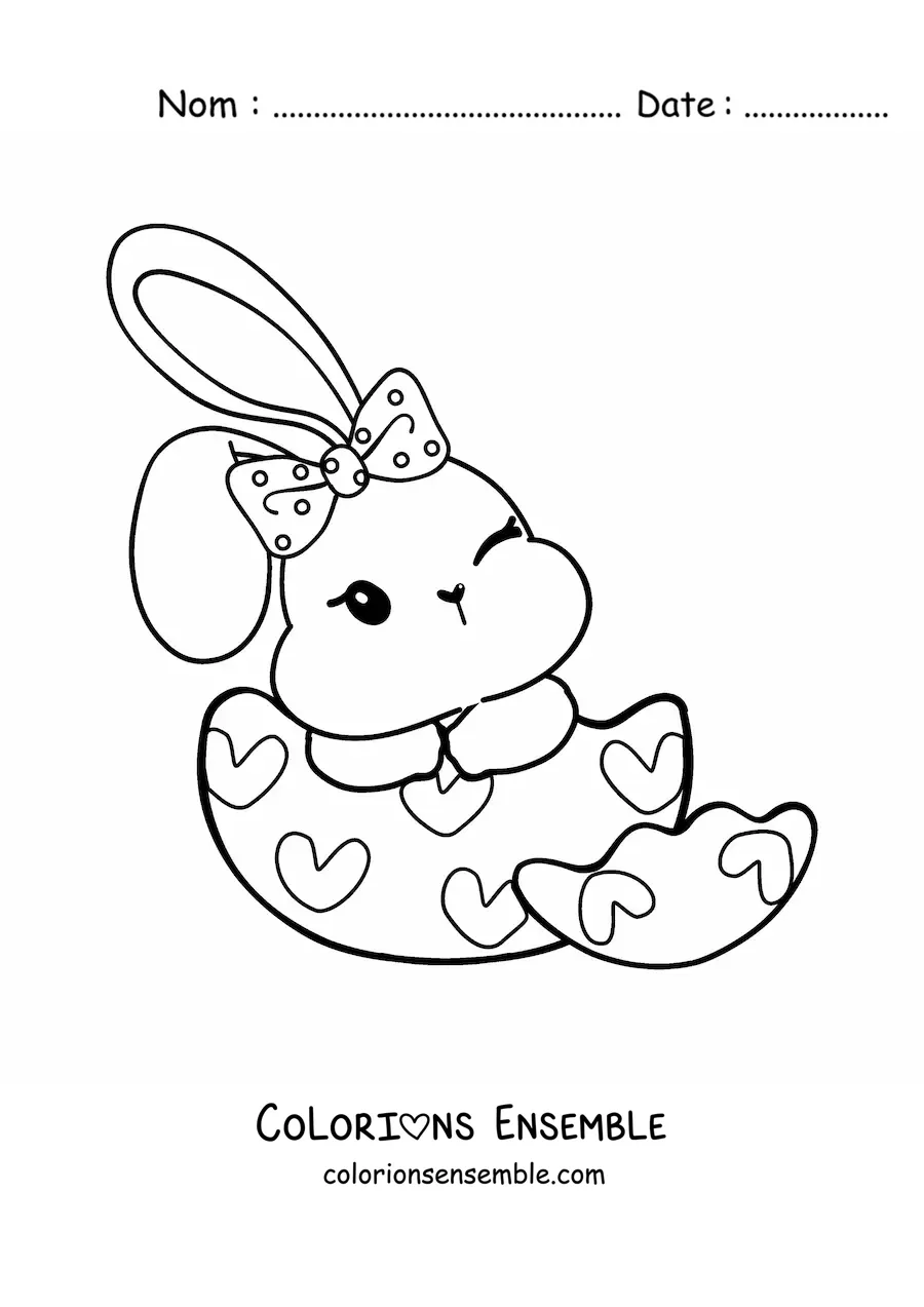 Image à colorier d'un lapin de Pâques kawaii dans un œuf