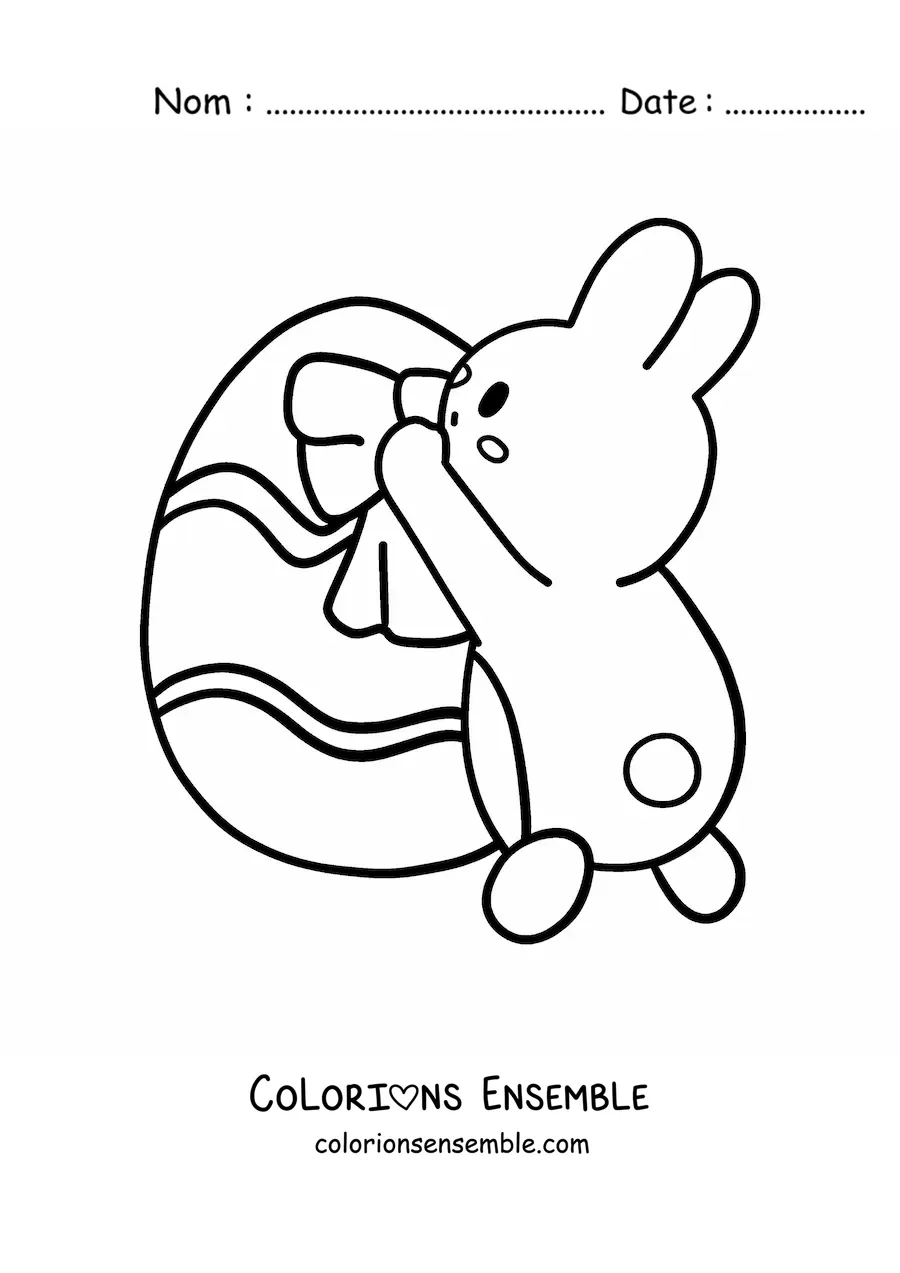 Image à colorier d'un lapin de Pâques kawaii qui décore un œuf