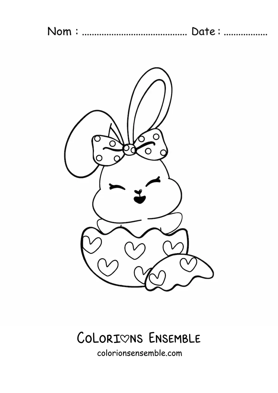 Image à colorier d'une lapine kawaii dans un œuf de Pâques