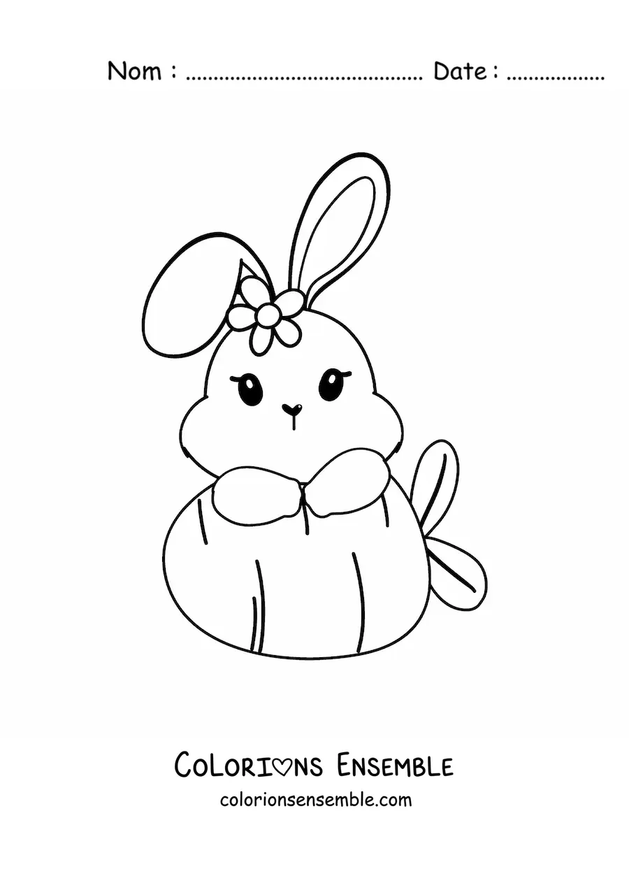 Image à colorier d'une lapine kawaii avec une carotte géante