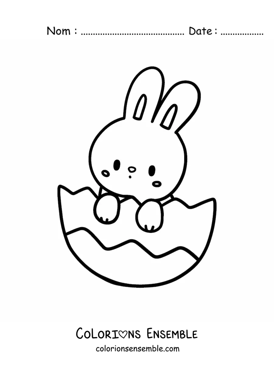 Image à colorier d'un tendre lapin qui sort d'un œuf de Pâques