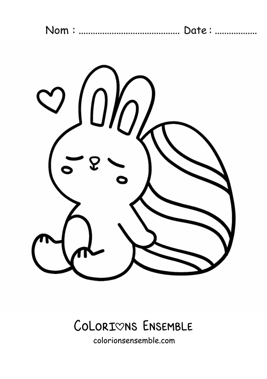 Image à colorier d'un tendre lapin assis à côté d'un œuf de Pâques