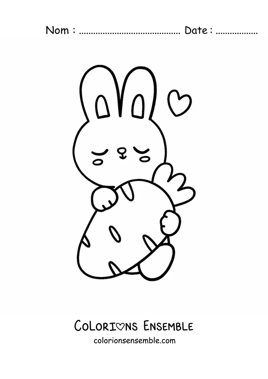Image à colorier d'un tendre lapin assis avec une carotte