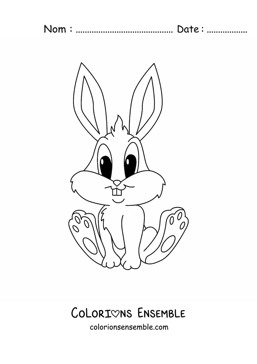 Image à colorier d'un lapin kawaii animé assis