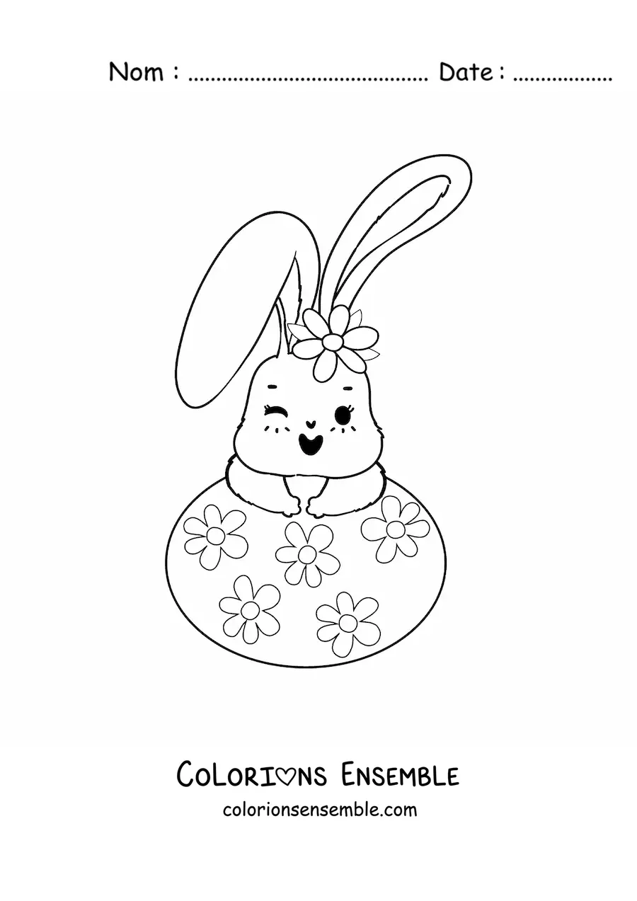 Image à colorier d'un tendre lapin animé avec un œuf de Pâques