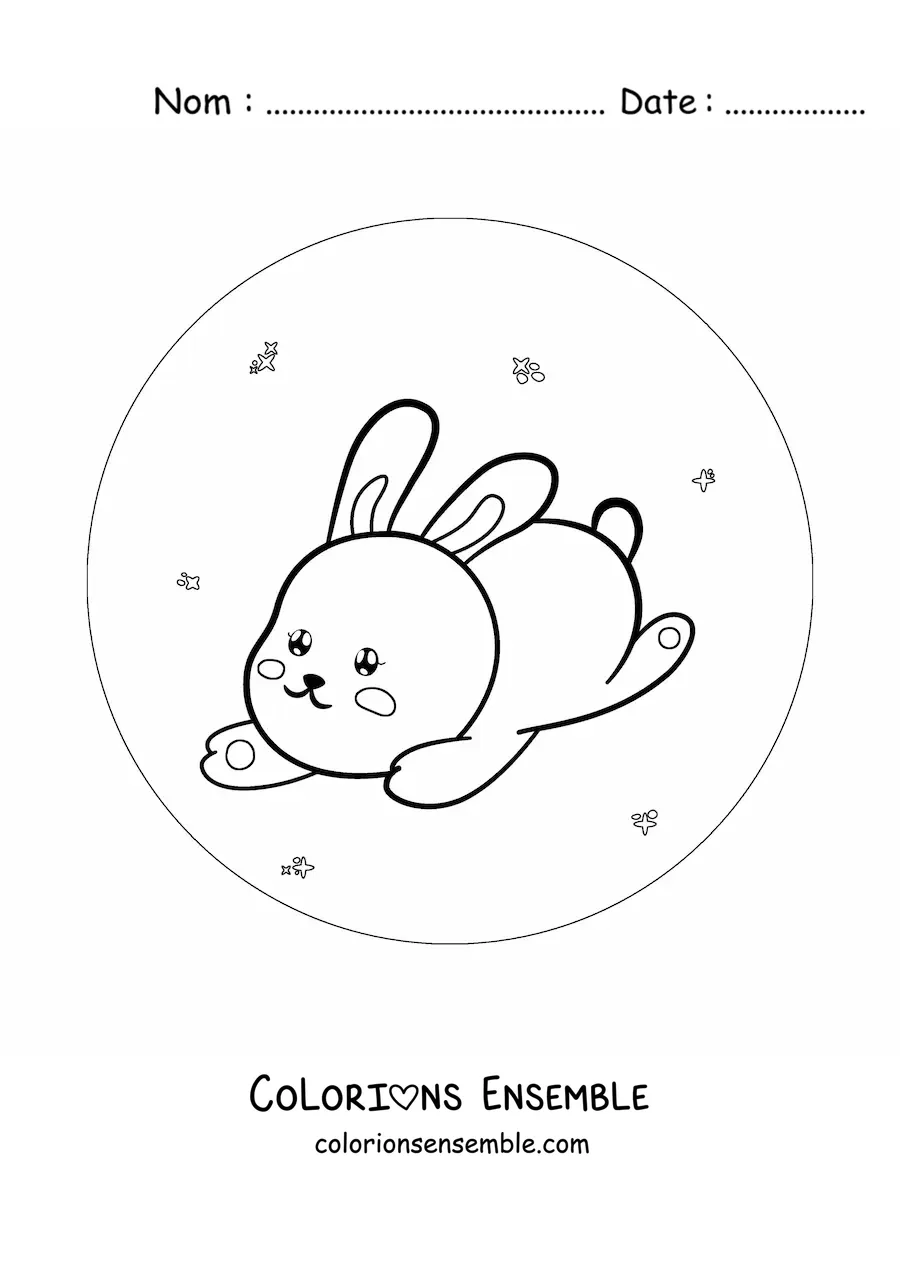 Image à colorier d'un lapin kawaii animé qui saute