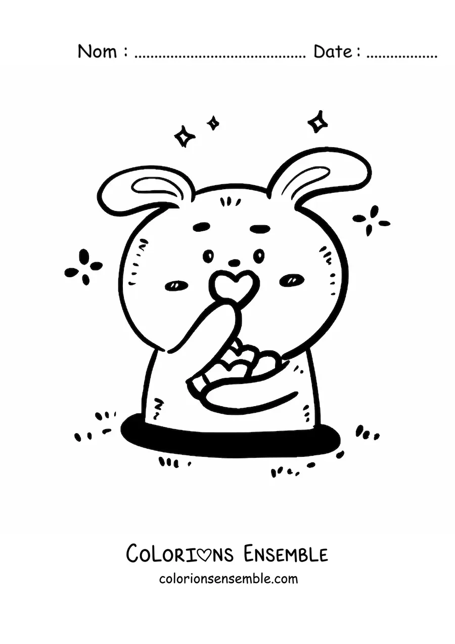 Image à colorier facile d'un lapin kawaii avec des cœurs