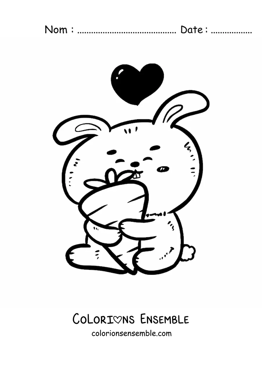 Image à colorier d'un grand lapin kawaii avec une carotte
