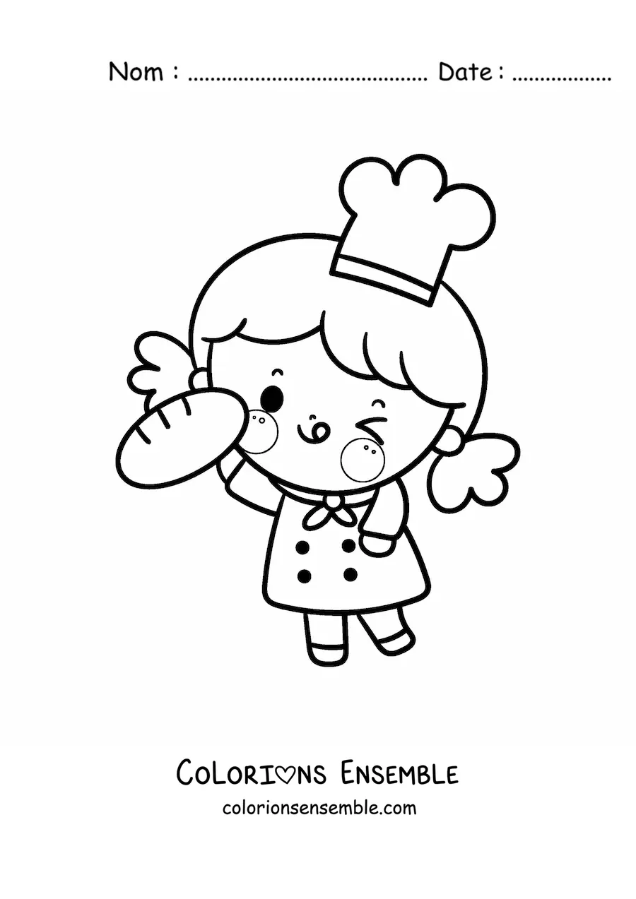 Image à colorier d’une petite boulangère kawaii toute mignonne
