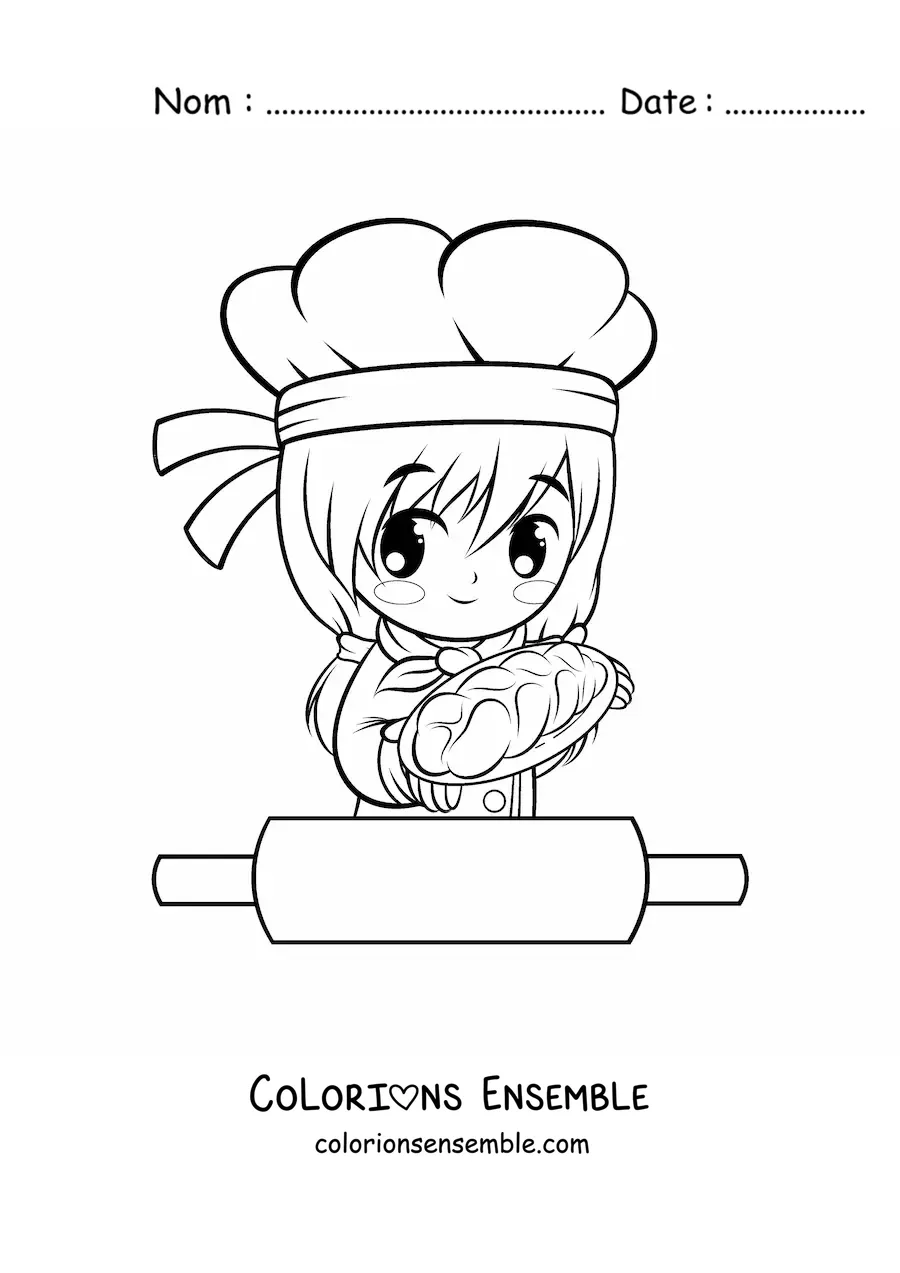 Image à colorier d’une fille boulangère kawaii dans un style anime