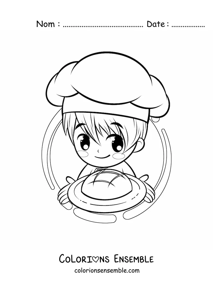 Image à colorier d’un garçon boulanger kawaii dans un style anime