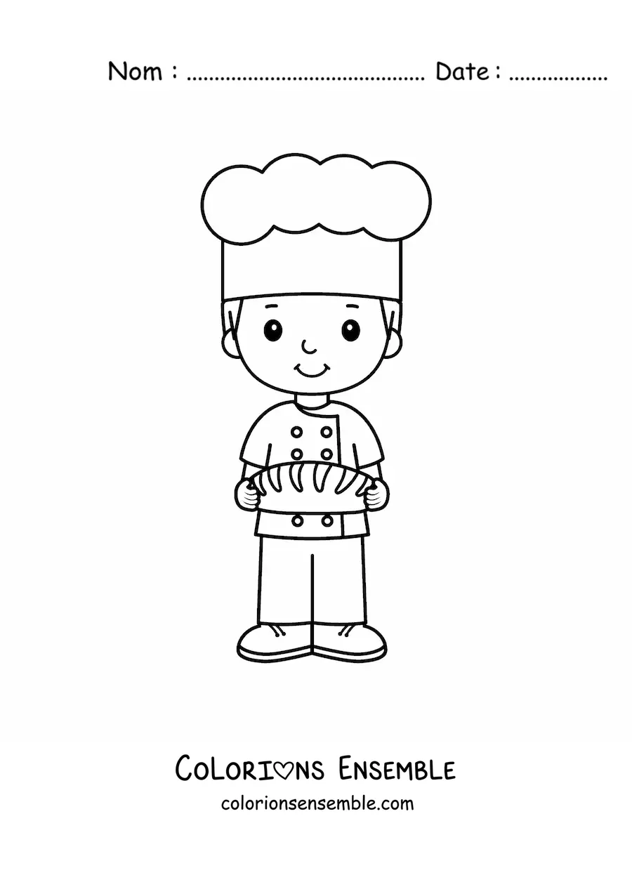 Image à colorier d’un garçon qui exerce le métier de chef boulanger