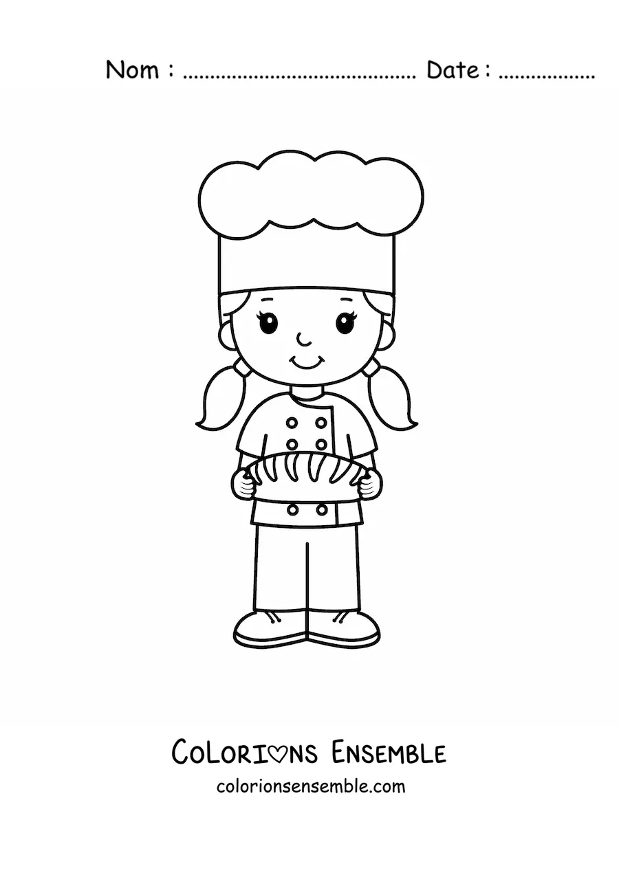 Image à colorier d’une fille qui exerce le métier de chef boulangère