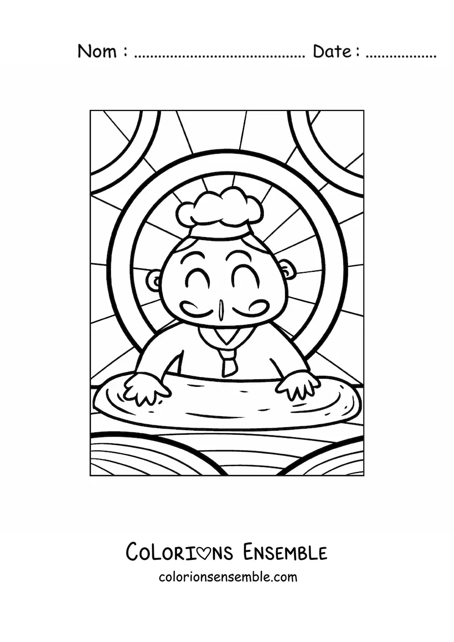 Image à colorier d’un chef italien qui pétrit une pâte à pizza