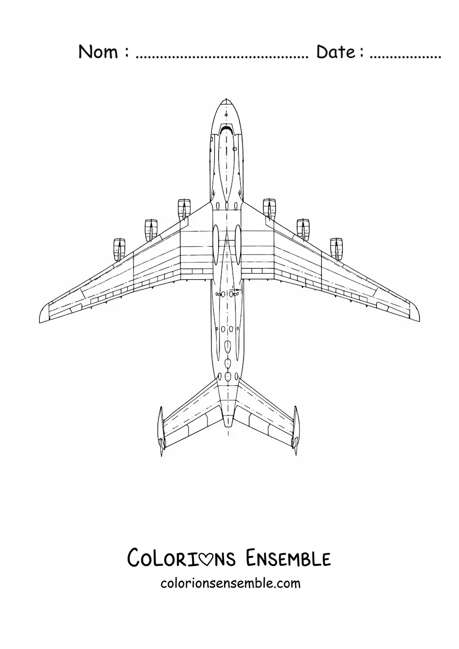 Image à colorier d'un avion vu de dessus