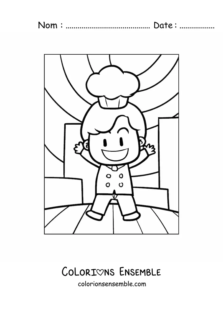 Image à colorier façon dessin animé d’un chef kawaii