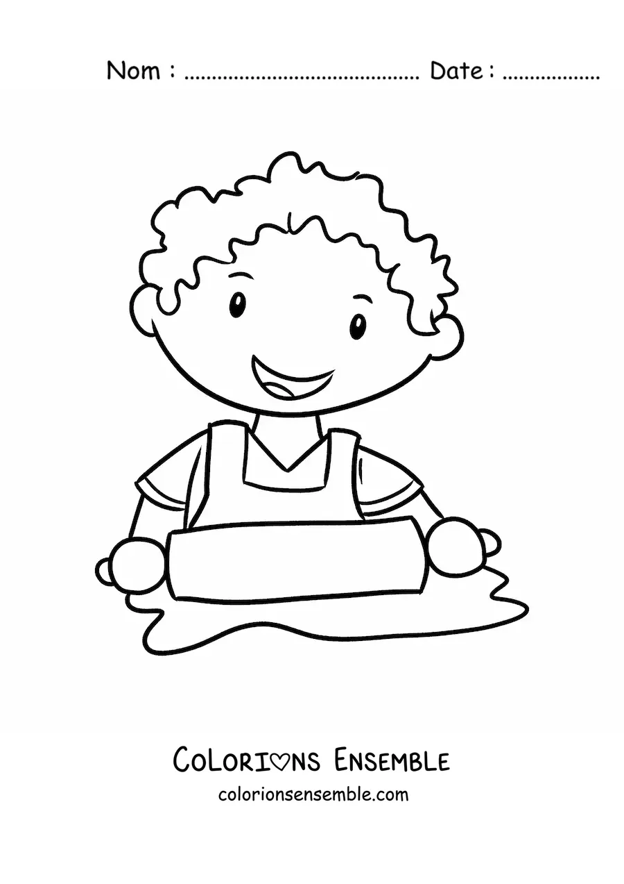 Image à colorier d’un garçon cuisinier kawaii avec un rouleau à pâtisserie