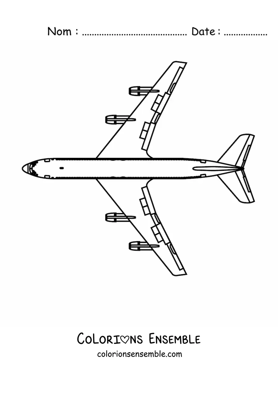 Image à colorier d'un avion Boeing 747 vu de dessus