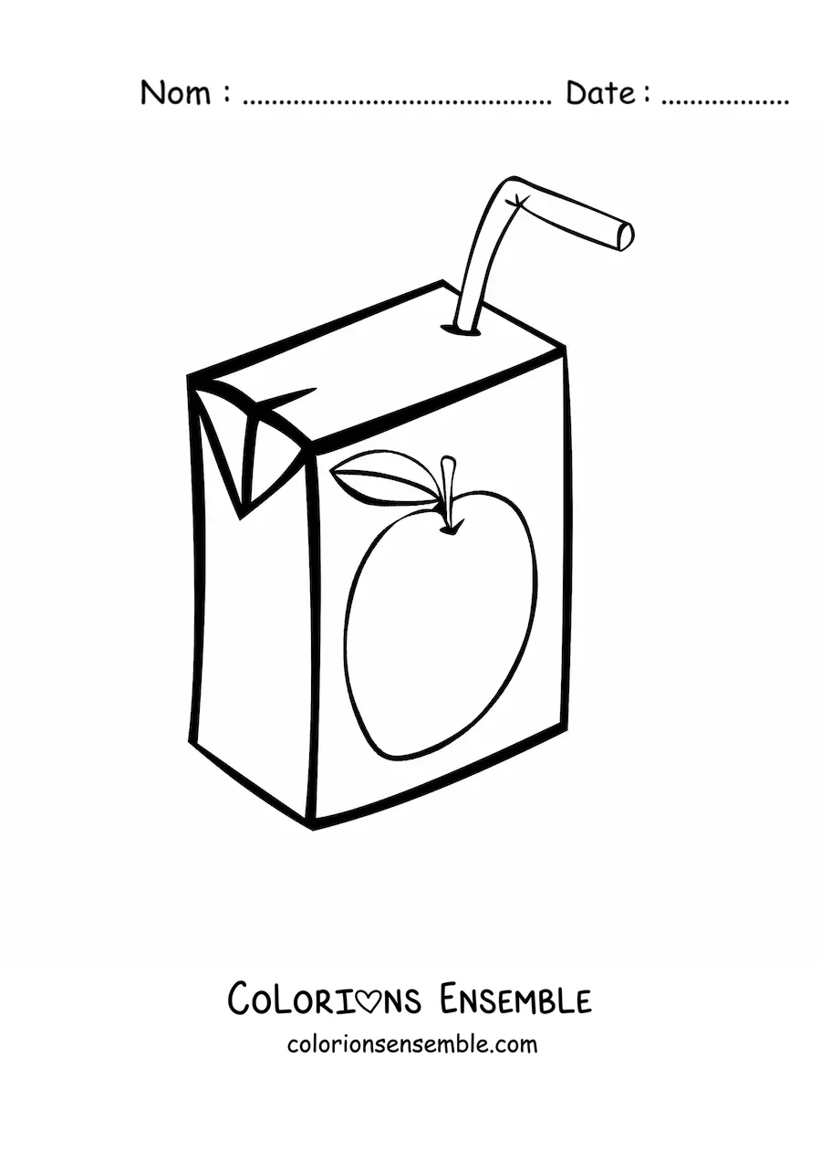 Image à colorier d’une brique de jus de pomme avec une paille