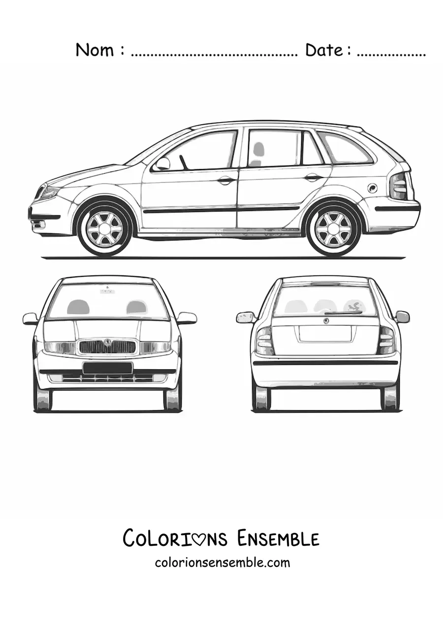 Image à colorier d’une voiture vue sous différents angles