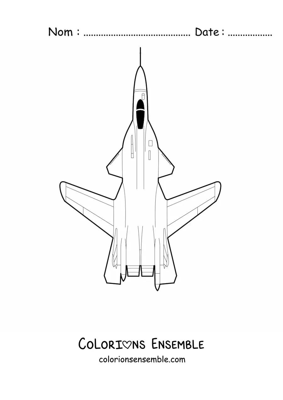 Image à colorier d'un avion de guerre vu de dessus