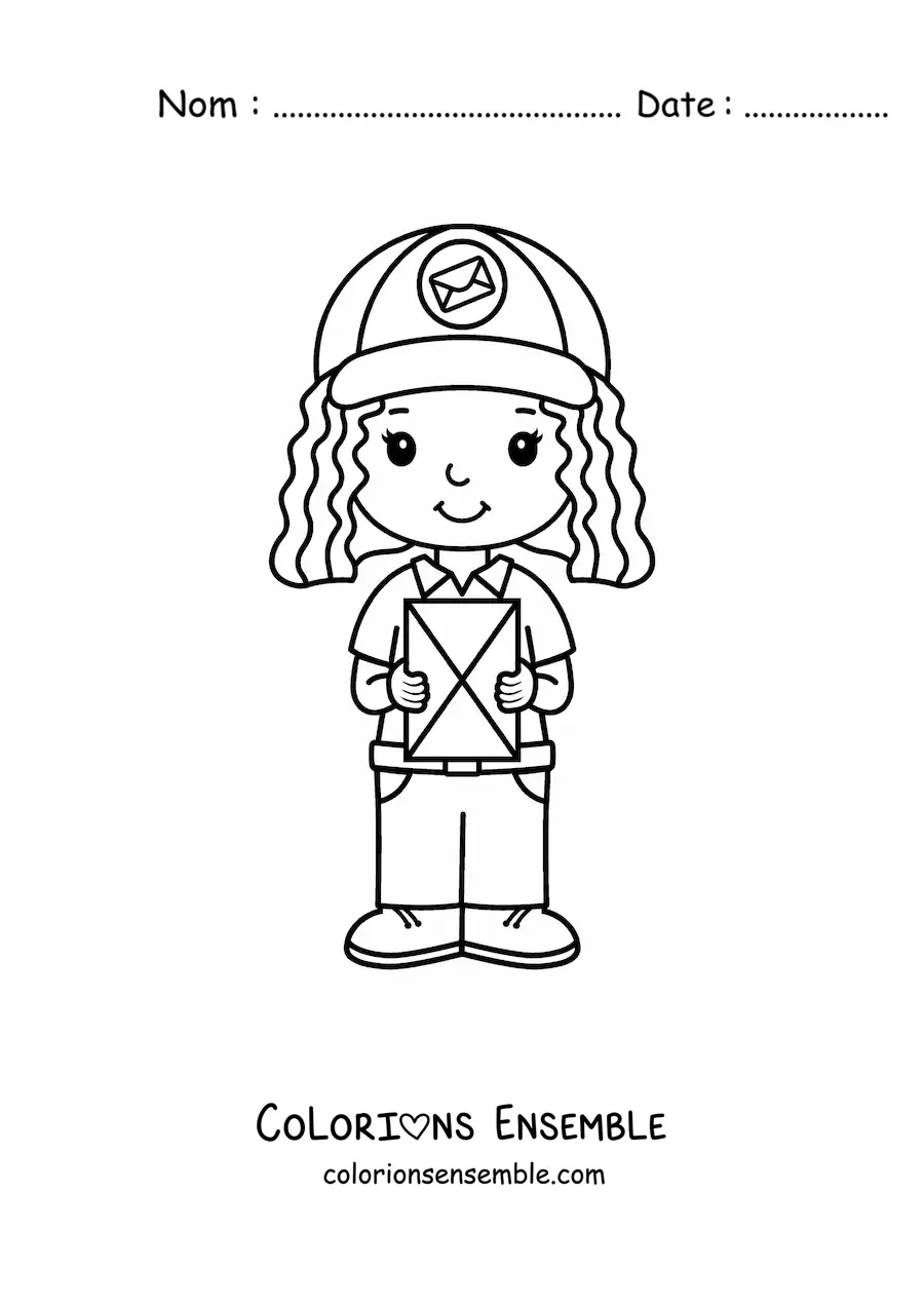 Image à colorier d’une petite factrice kawaii animée