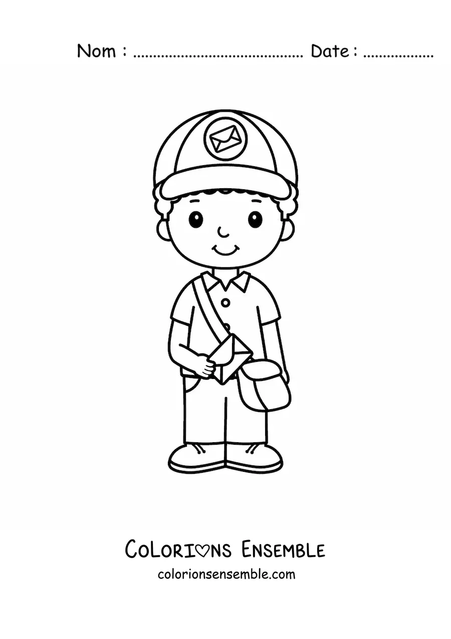 Image à colorier d’un garçon facteur kawaii animé