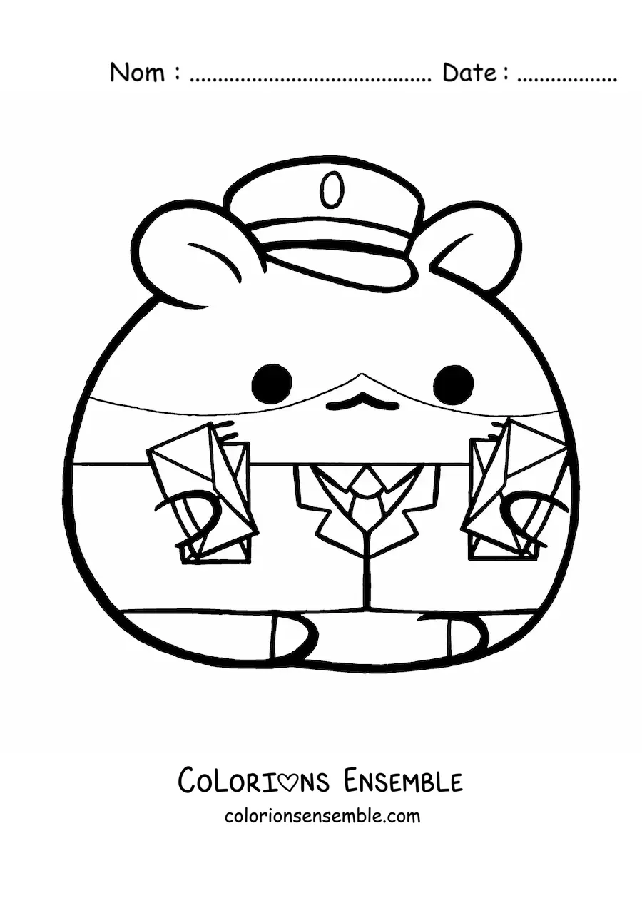 Image à colorier d’un hamster facteur kawaii animé