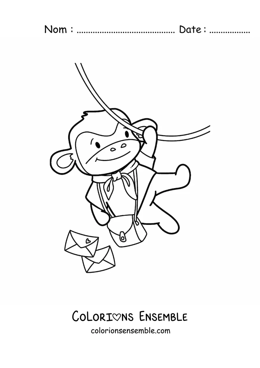 Image à colorier d’un singe facteur kawaii animé