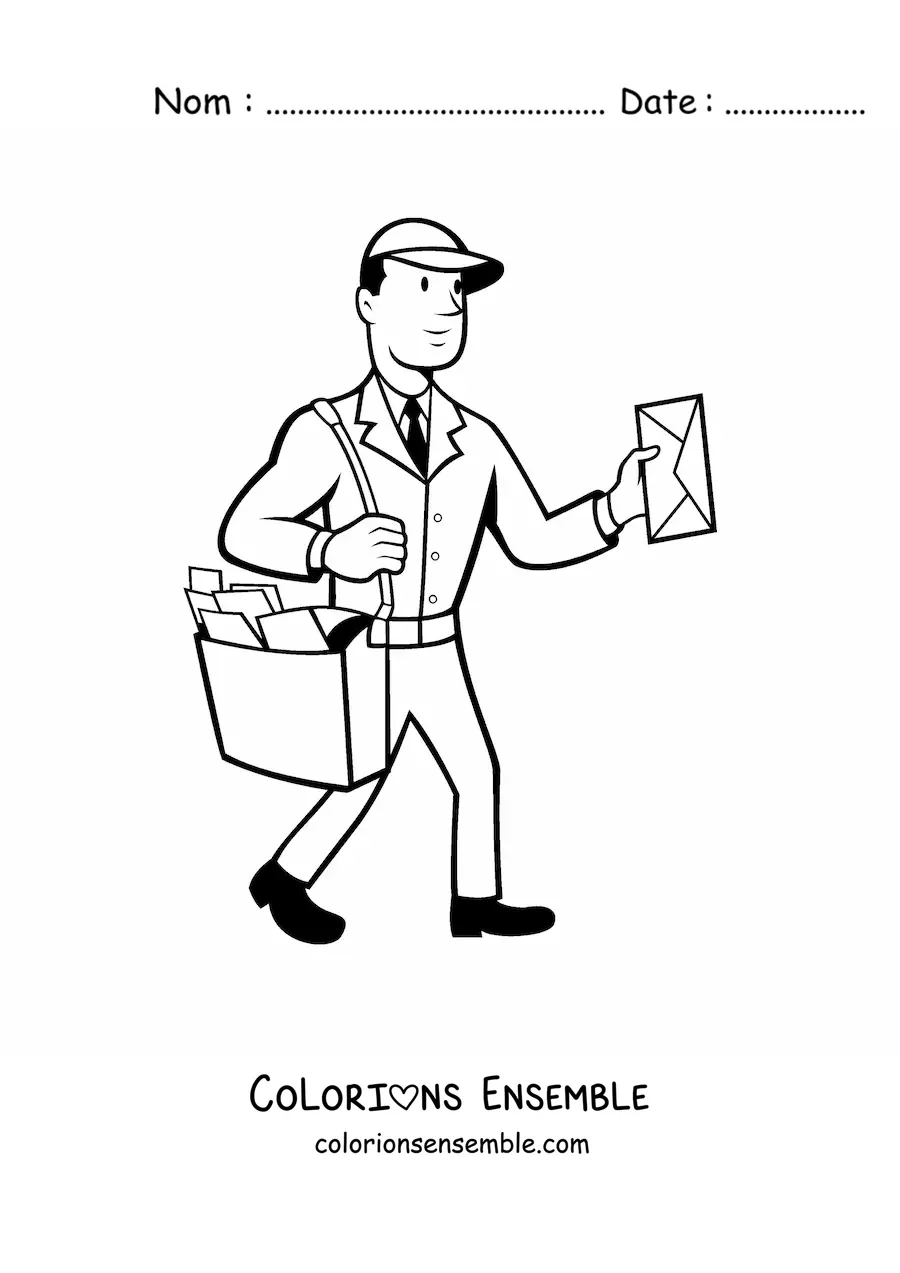 Image à colorier d’un facteur, toute simple, qui livre le courrier