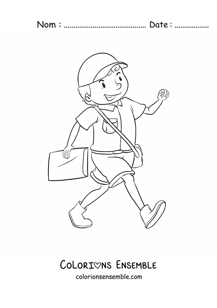 Image à colorier d’un facteur animé au travail