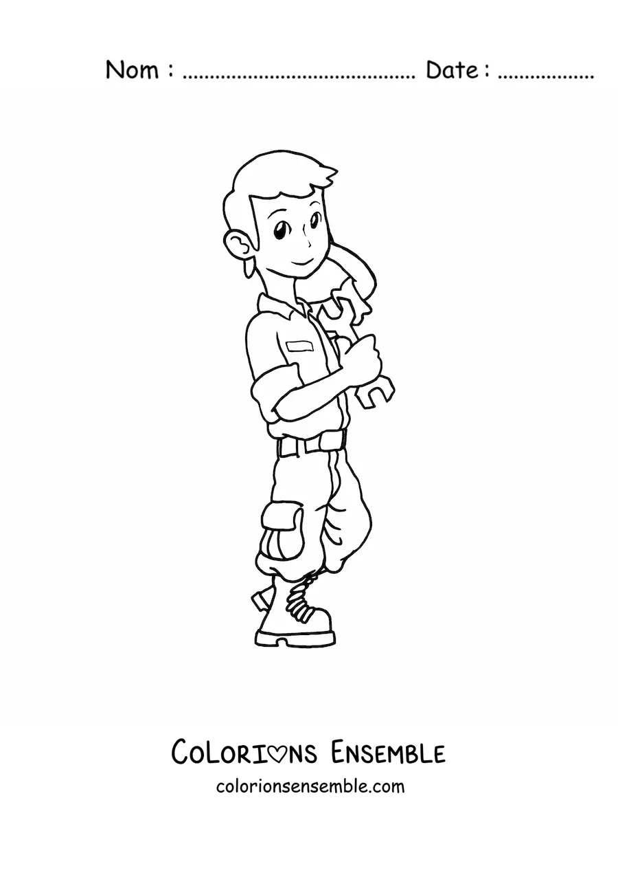 Image à colorier d’un mécanicien kawaii