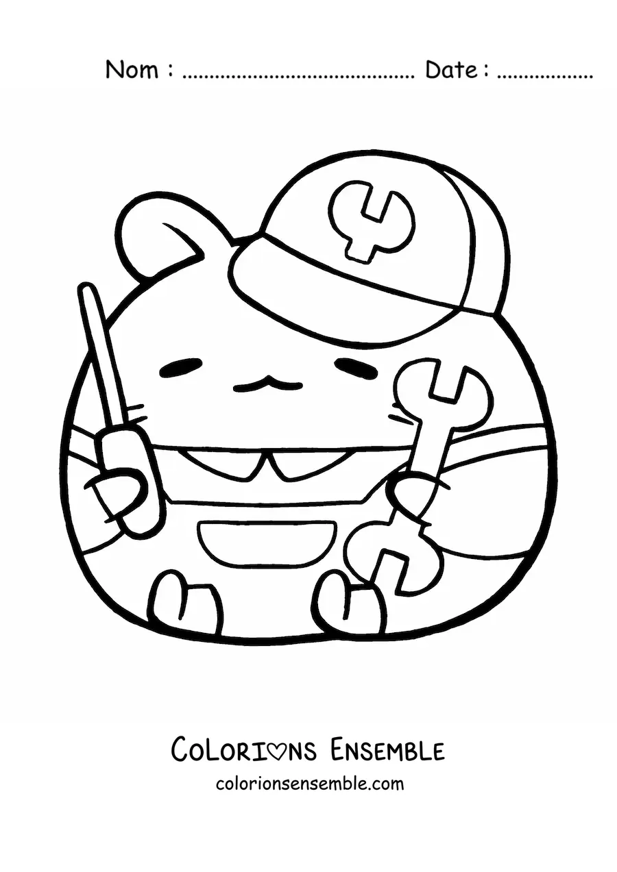 Image à colorier d’un hamster mécanicien automobile kawaii