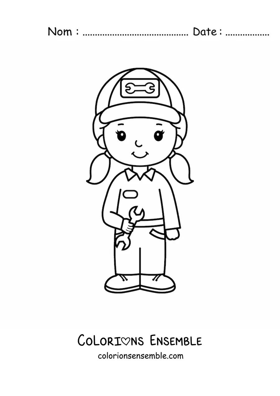 Image à colorier d’une fille kawaii qui exerce le métier de mécanicienne automobile