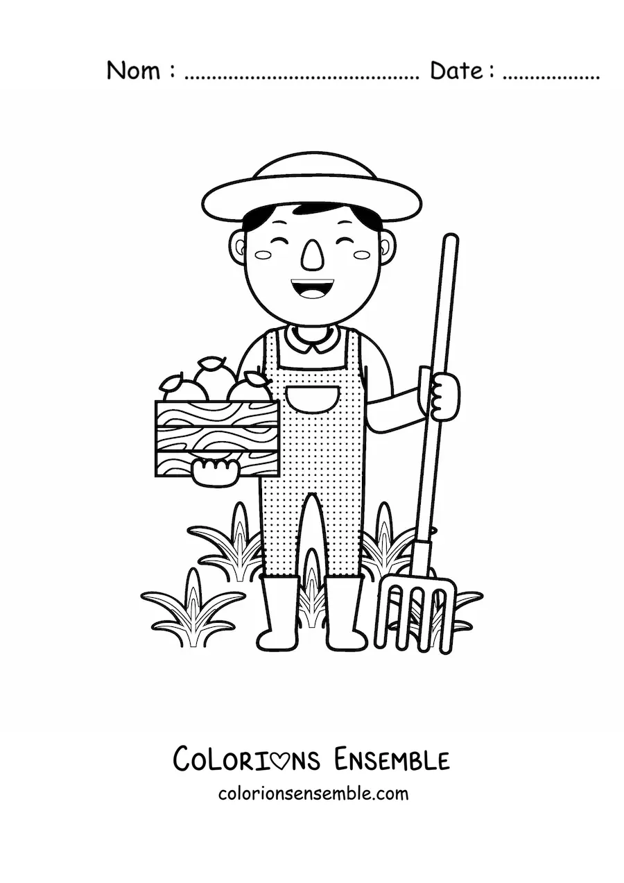 Image à colorier d’un agriculteur qui récolte des fruits