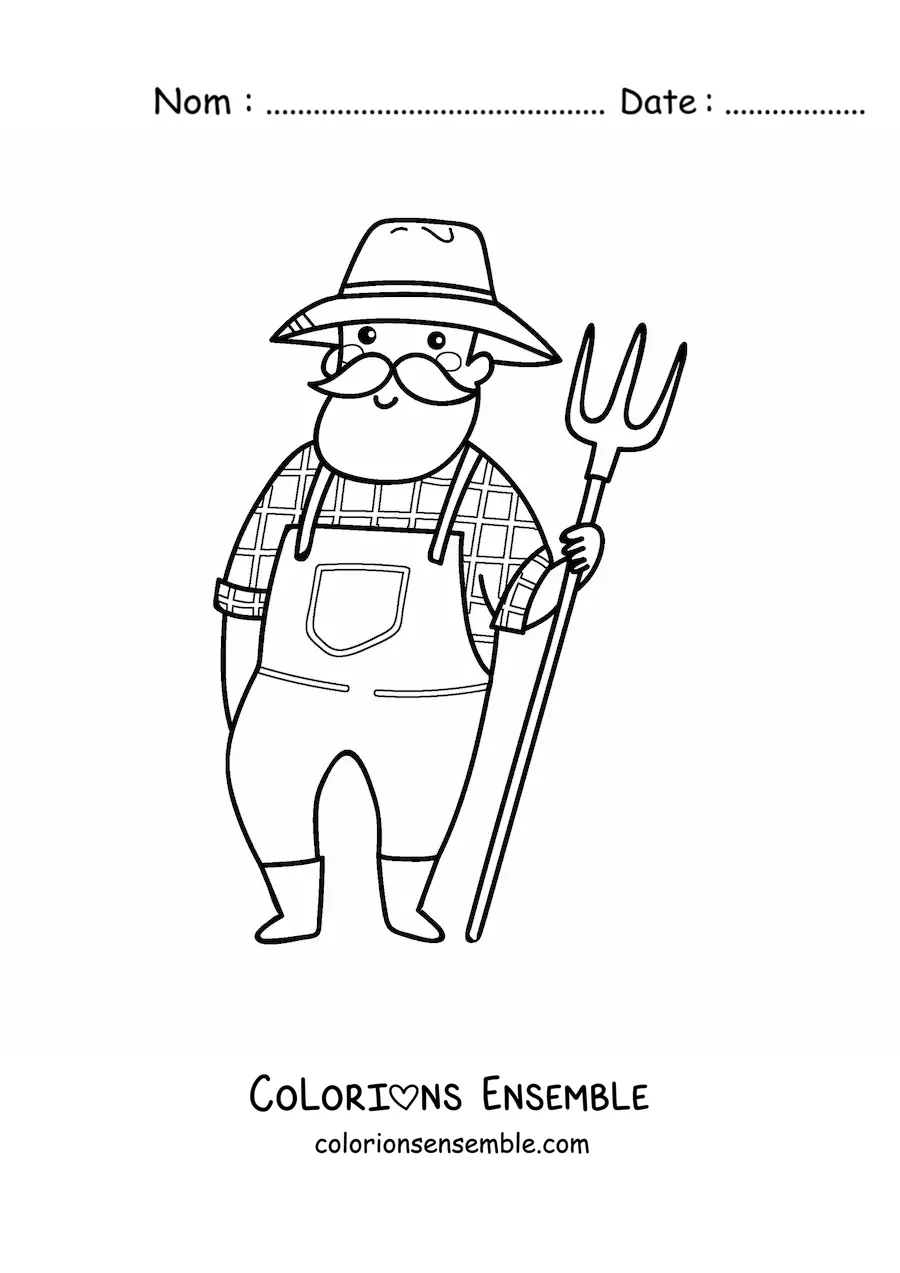 Image à colorier d’un fermier animé avec une fourche