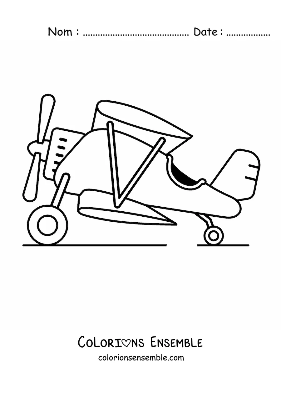 Image à colorier d'un biplan de côté