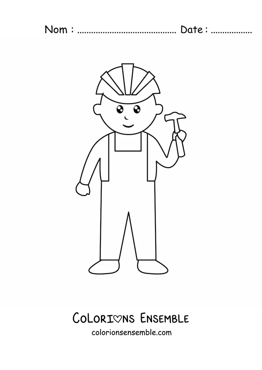 Image à colorier toute simple d'un maçon avec un casque