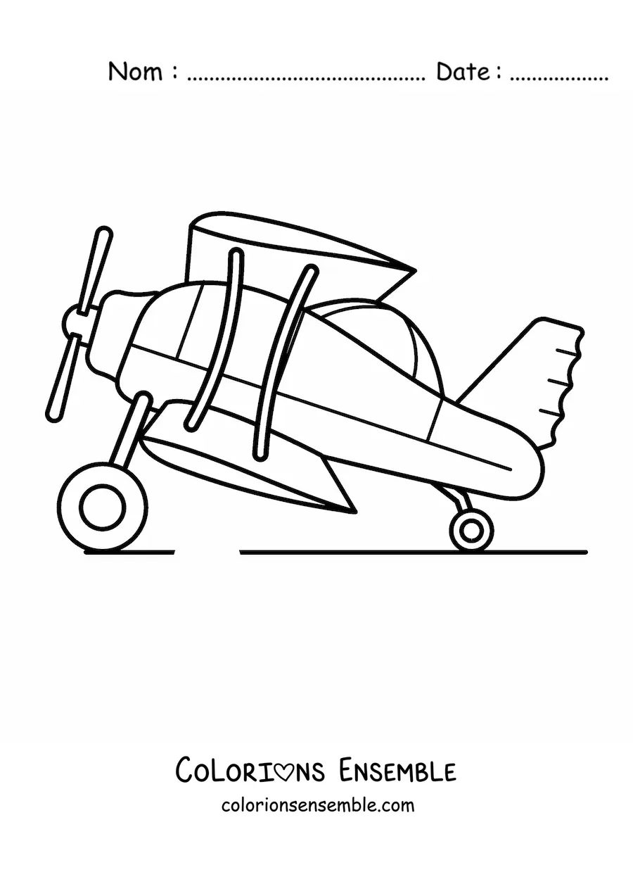 Image à colorier d'un biplan de côté