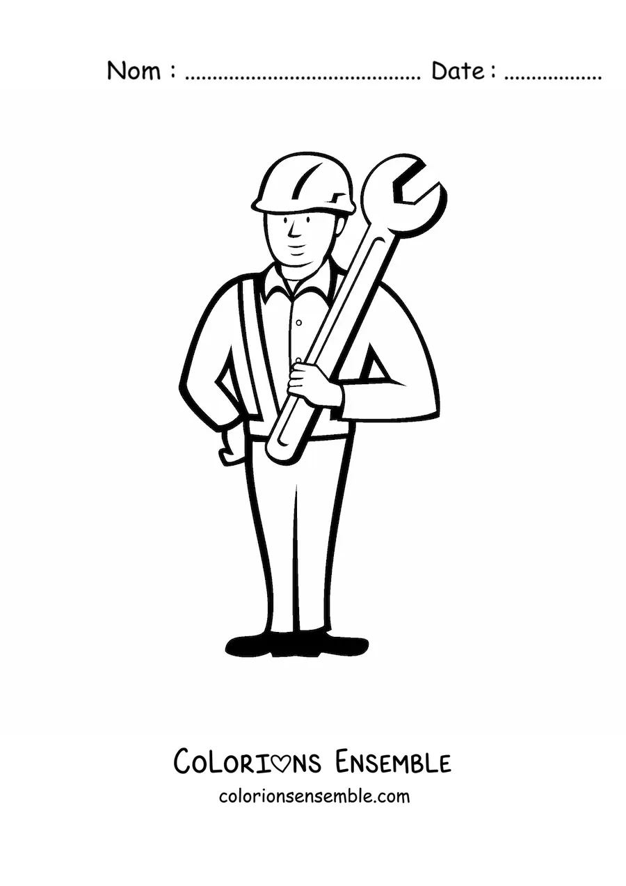 Image à colorier d'un ouvrier du bâtiment avec une clé