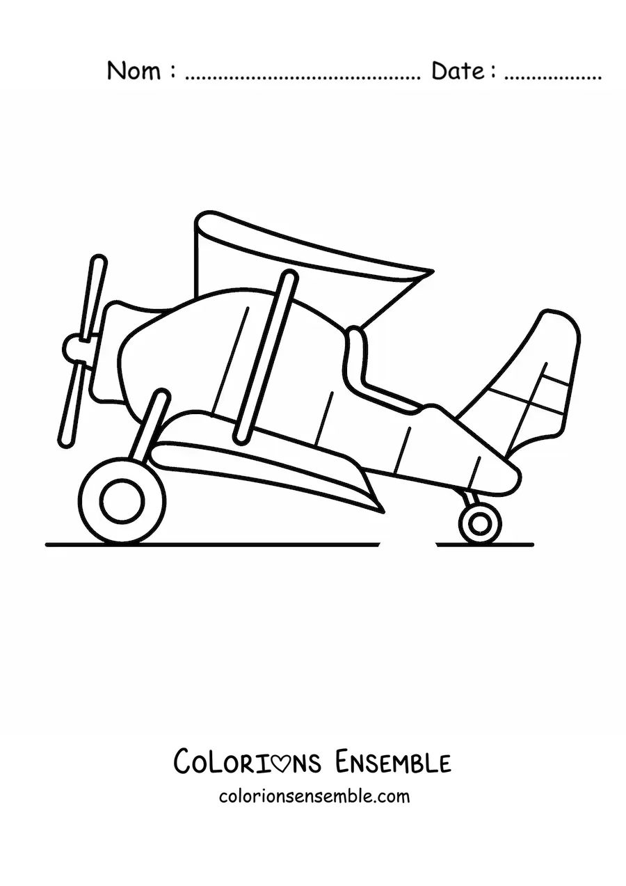 Image à colorier d'un biplan de côté