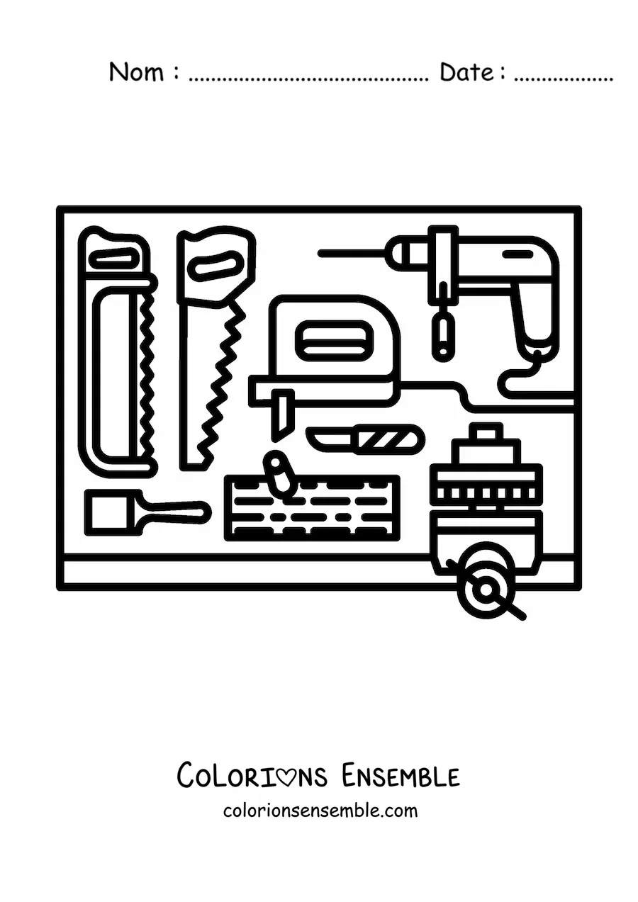 Image à colorier des outils du charpentier