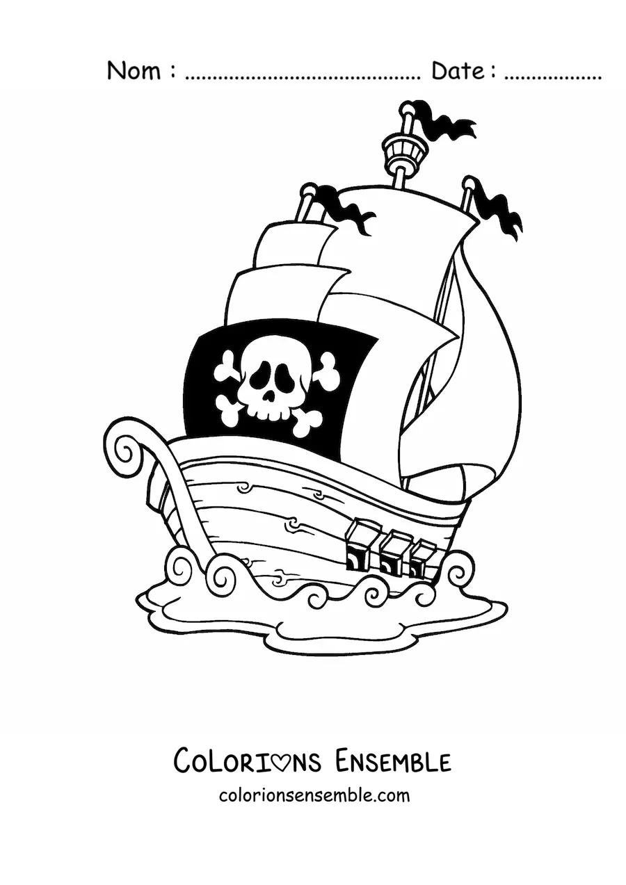 Image à colorier d'un bateau pirate en mer
