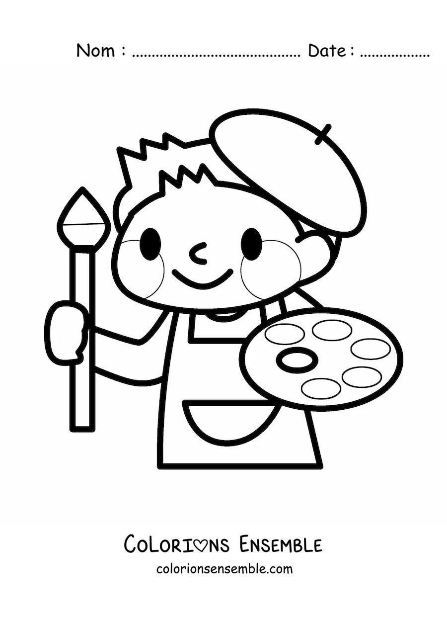 Image à colorier toute simple d'un peintre kawaii