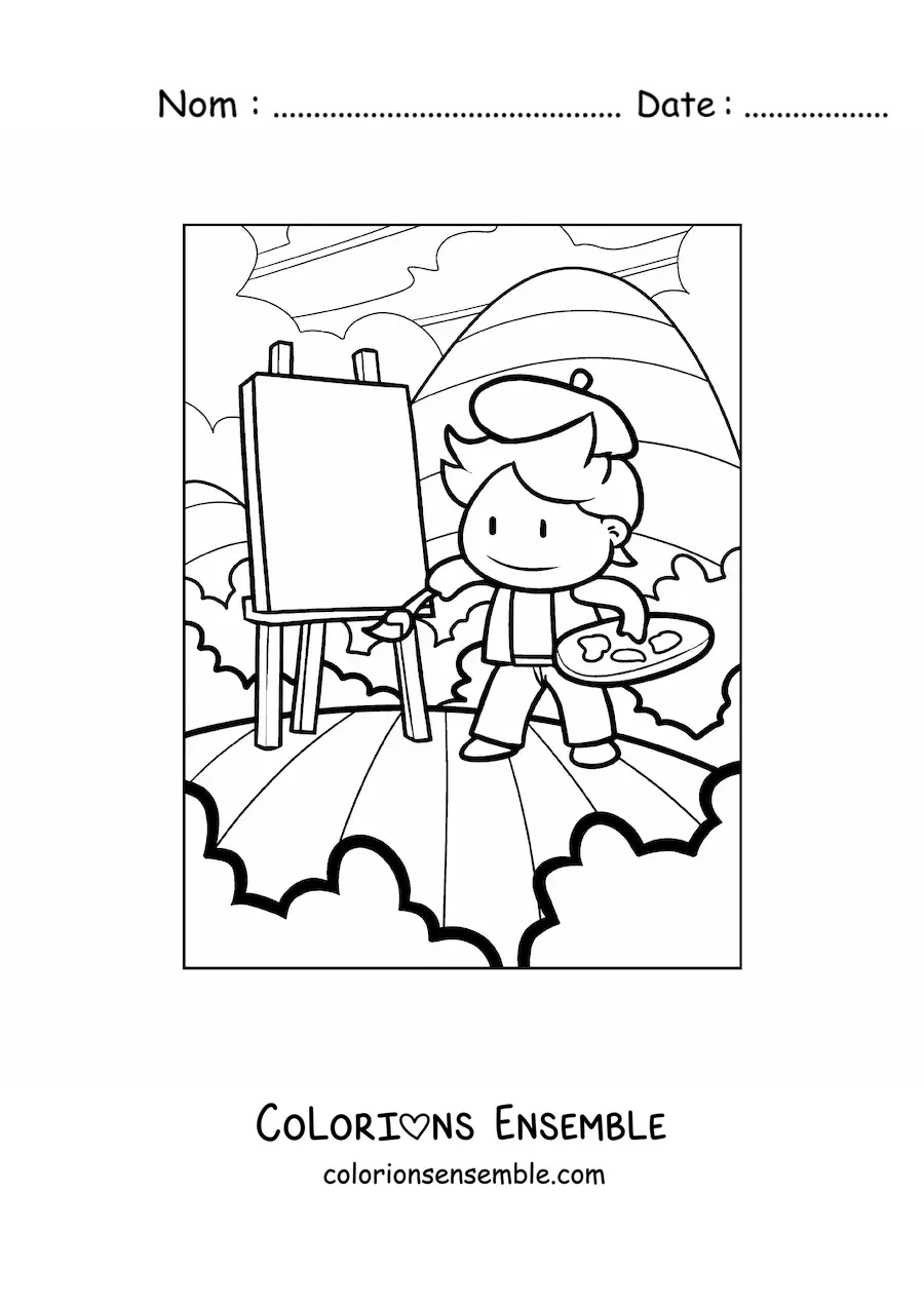 Image à colorier d'un peintre tout mignon en train de créer une oeuvre d'art