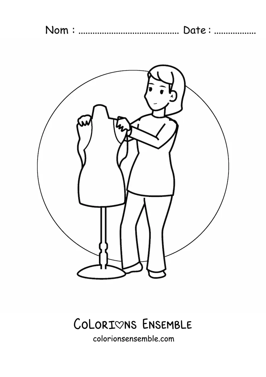 Image à colorier d'une femme couturière avec un mannequin