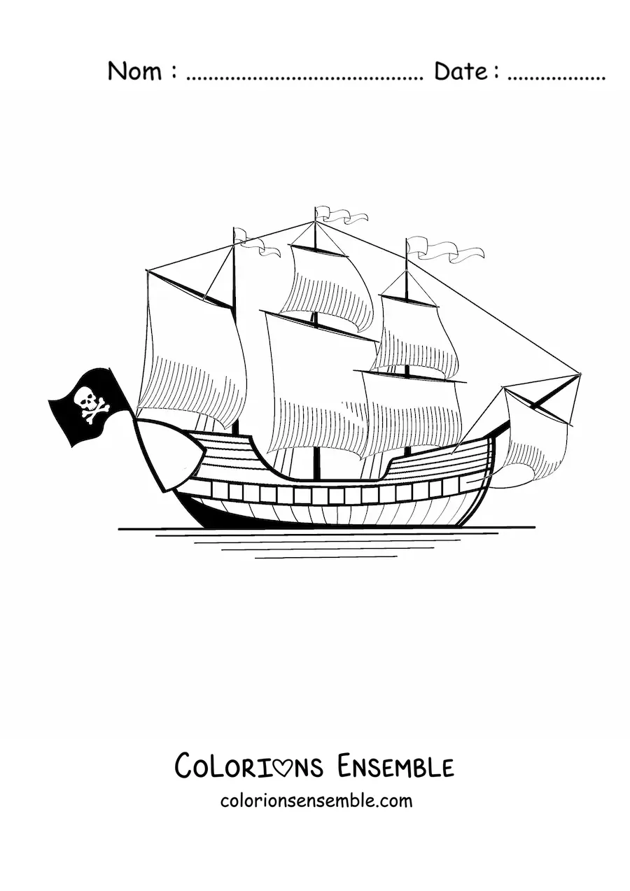 Image à colorier d'un bateau pirate sur la mer